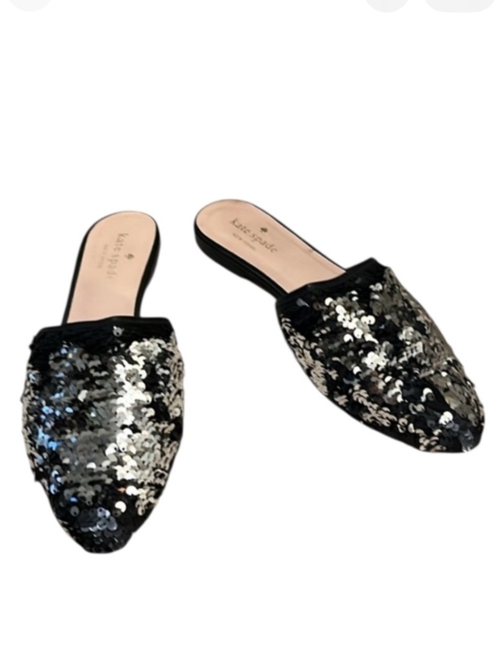 Kate Spade NY Womens Metallic Two Way Black Silver Reversible Sequin Mule Shoes